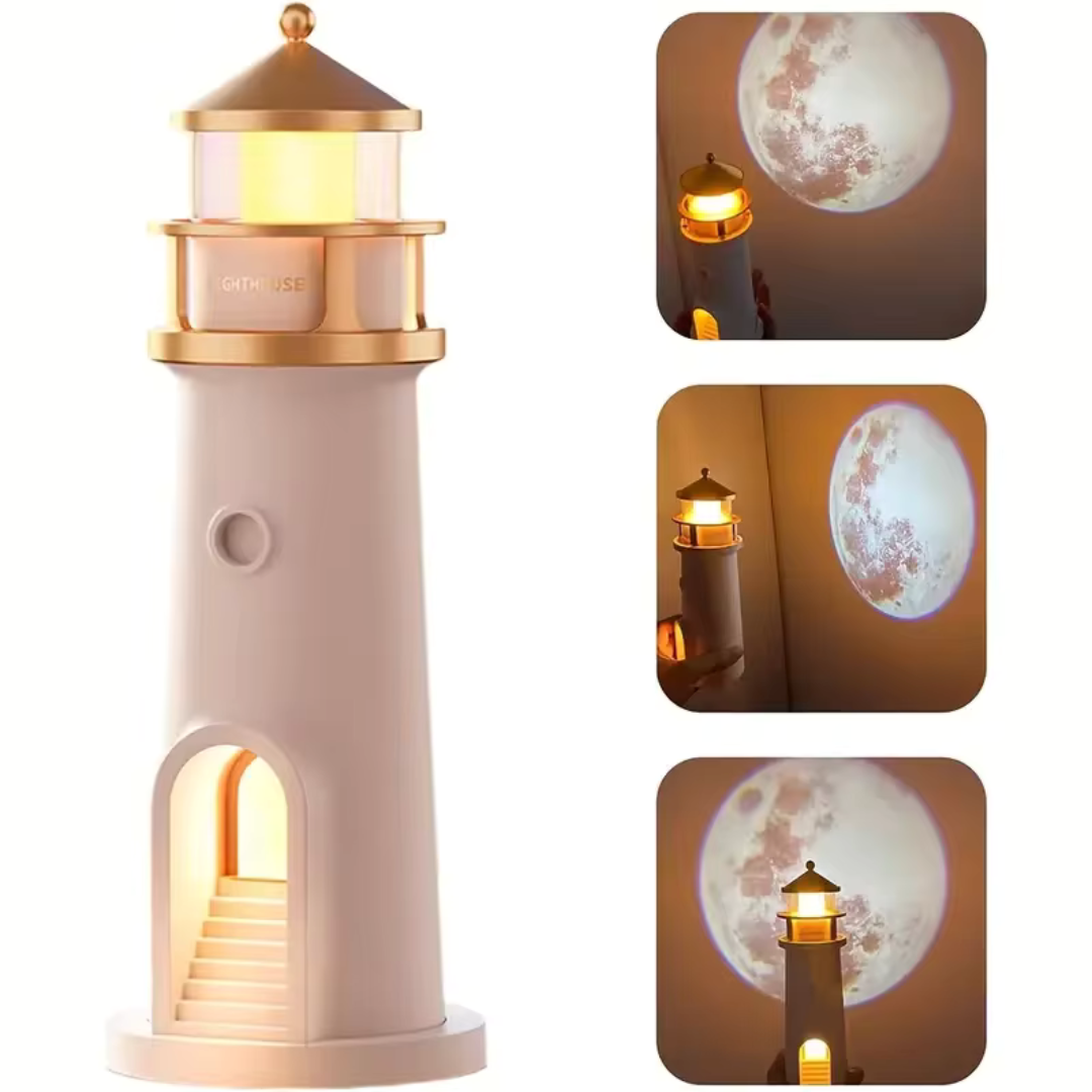 Lampara de faro con proyector lunar incluido.