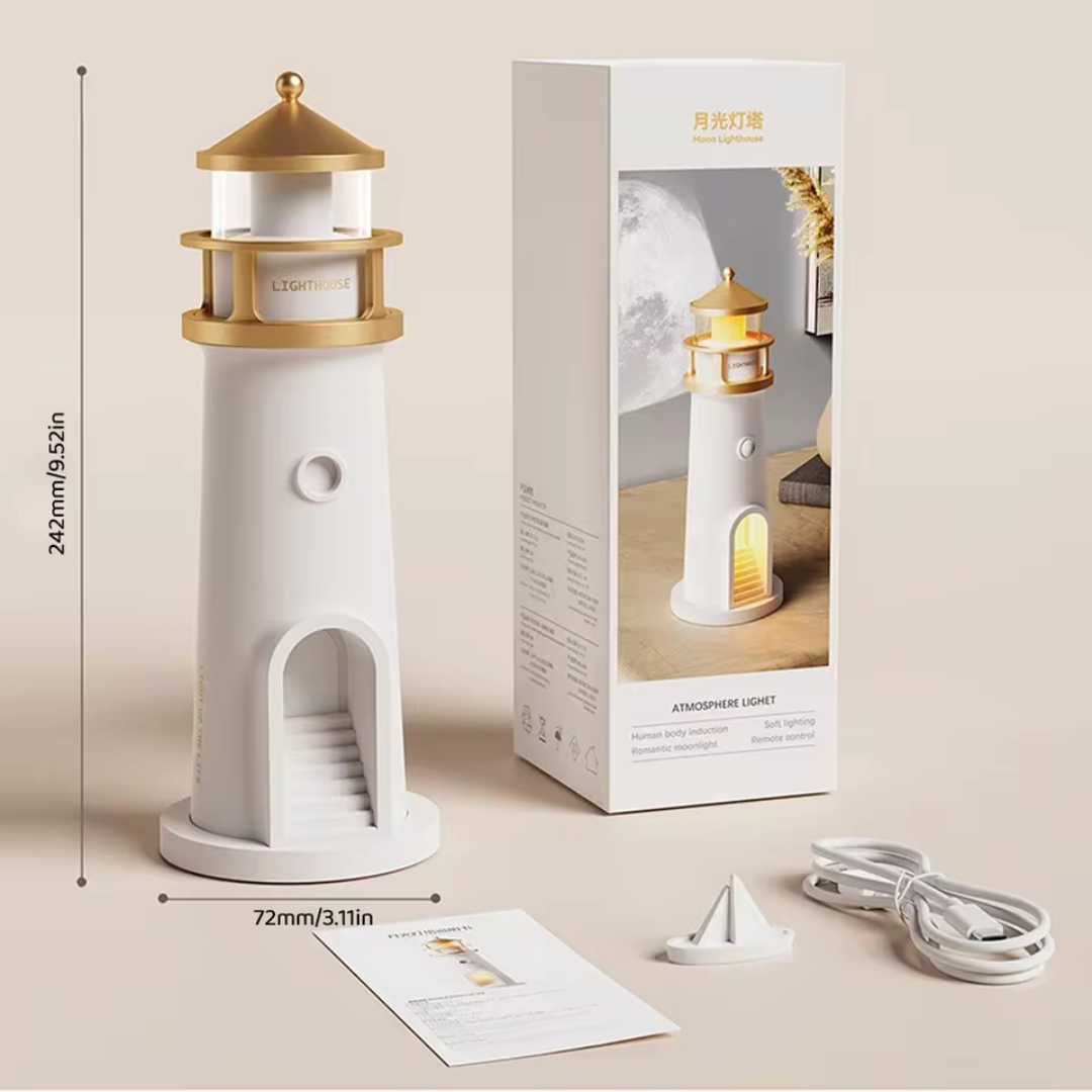 Lampara de faro con proyector lunar incluido.
